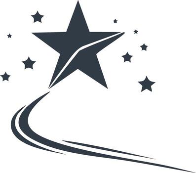 Modern graphic of a leading star with a dynamic swoosh and sparkling elements vector