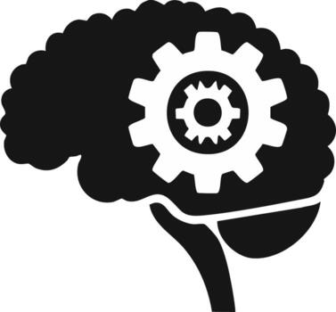Conceptual icon of a human brain with a mechanical gear symbol for innovation and thinking vector