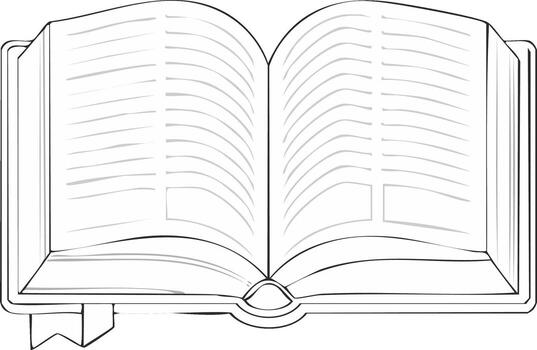 Open Book Outline Illustration with Bookmark, Studying Concept, Bound Pages with Fictional Text vector