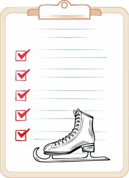 Hand drawn checklist with ice skate and completed tasks represented by red checkmarks vector