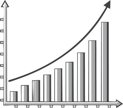 Hand drawn bar chart with an upward arrow showing business growth and success vector