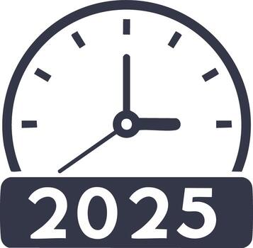 Year 2025 deadline concept with simple clock graphic icon for future planning and timeline vector
