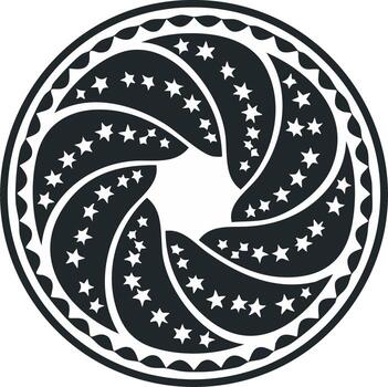 Abstract circular starburst pattern with swirling blade elements and outer decorative border vector