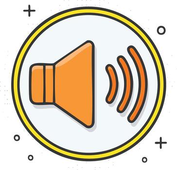 Loudspeaker symbol with active sound waves in bright yellow bordered circle vector