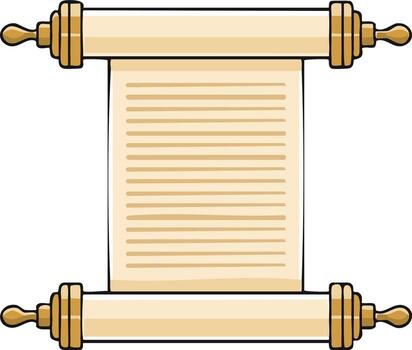 Historical unrolled document scroll with blank lines and ornate wooden handles vector