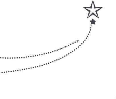 Changing course for success concept with a dotted line arrow pointing towards a star goal vector