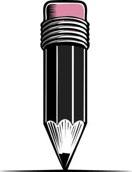 Bold graphic illustration of a standing black pencil with a sharp point and eraser vector