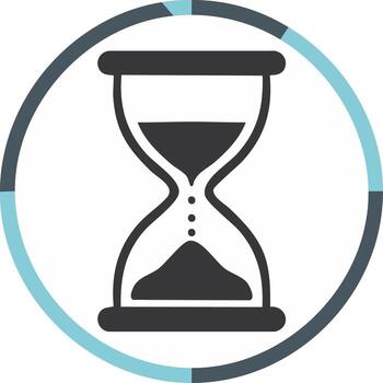 moderno plano diseño icono de un reloj de arena rastreo hora rodeado por un segmentario circulo de Progreso y cuenta regresiva vector