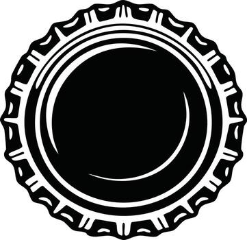 Black and white graphic illustration of a bottle cap with a textured edge and circular design vector