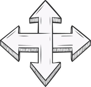 Hand drawn directional arrows pointing up left right and down vector