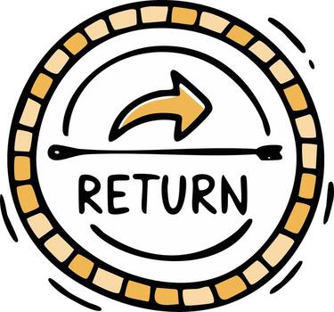 Return symbol with arrow, circular design, and text graphic illustration vector