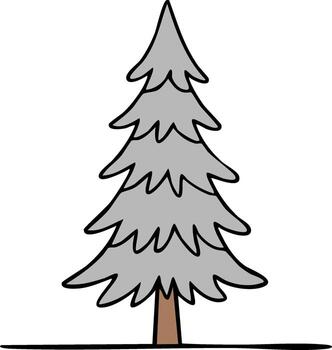 estilizado hojas perennes árbol con en capas ramas y un marrón maletero en contra un blanco antecedentes vector