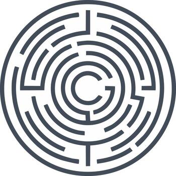 circular laberinto laberinto icono para desafío solución y estrategia conceptos vector