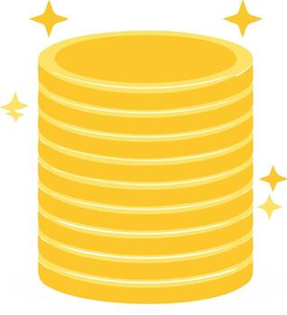 Animated stack of shiny golden coins surrounded by sparkle effects, representing wealth and success vector