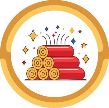 Festive Firecrackers Stack with Sparkling Stars and Explosion Effect Icon Illustration vector