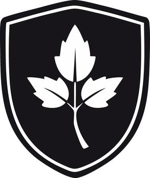 Shield emblem displaying an elegant leaf icon symbol simple nature concept vector