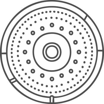 circular ducha cabeza línea dibujo con concéntrico círculos y punteado patrones vector