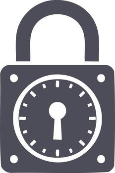 Illustration of a gray, square padlock with keyhole dial vector
