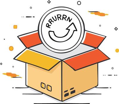 Package Return Process Open Cardboard Box Reverse Arrow Round Illustration vector