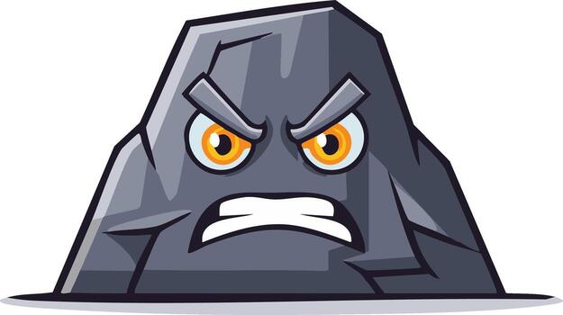 Cartoon Rock with an Angry Expression Graphic of a Grouchy Boulder vector