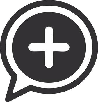 Black and White Speech Bubble Message Icon with Plus Sign for Adding Content vector