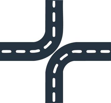 Complex highway interchange icon with curved roads and overpass junction vector
