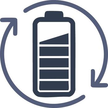 Battery icon with recycling arrows symbolizing energy efficiency and renewable power sources vector