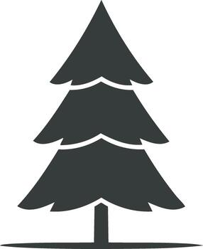 Stylized dark evergreen tree silhouette with layered branches and a simple trunk vector