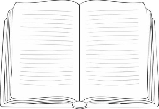 Open book illustration with blank pages for text or writing, sketch vector