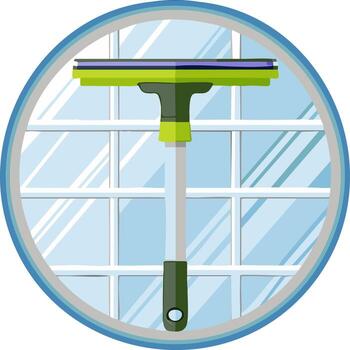 Window Cleaning Tool in a Round Frame against a Clean Glass Background vector