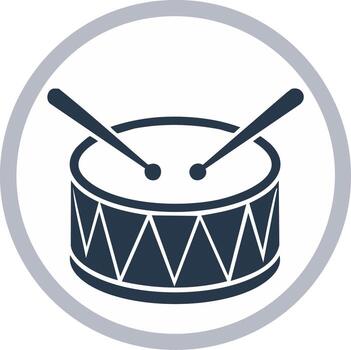 Drum Icon in a Circle Frame with Drum Sticks vector