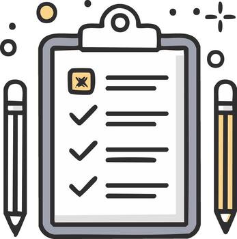 portapapeles Lista de Verificación con marcas de verificación y lápiz íconos para encuesta o tarea administración vector