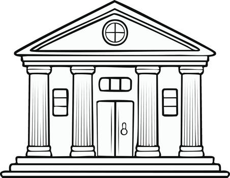 ilustración de un clásico edificio con columnas, pasos, puertas y geométrico caracteristicas en negro y blanco, arquitectónico estilo vector