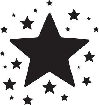 Numerous Black Star Shapes of Various Sizes Clustered Together on a White Background vector