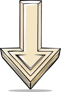 Illustration of a descending arrow with shading, outlining, and a shadow, showing direction vector