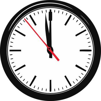 Simple Clock Face with Red Second Hand Approaching Twelve vector