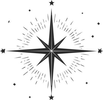 Starburst Compass Graphic, Star Elements, Celestial Navigator Design, Sharp Lines, Rays vector