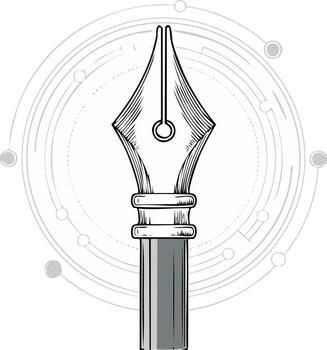 Elegant Nib Drawing with Modern Technological Design Elements vector