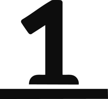 Bold black number one symbol on a white background with a horizontal line below vector