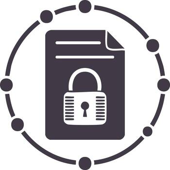 Digital document secured by padlock icon within a network data protection diagram vector