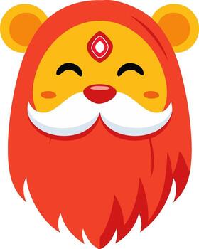 Smiling mystical character face icon with vibrant red beard mustache and unique forehead emblem vector