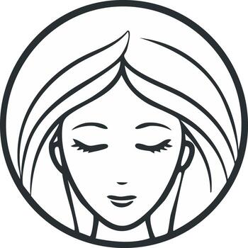 Minimalistic portrait of a woman in a circle with eyes closed in a meditative or restful state vector