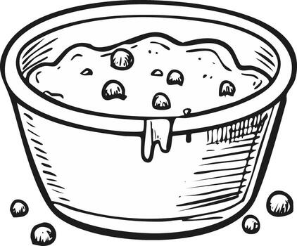 Doodle Sketch of a Pot of Stew with Round Pieces of Meat Gravy and Some Dripping Out vector