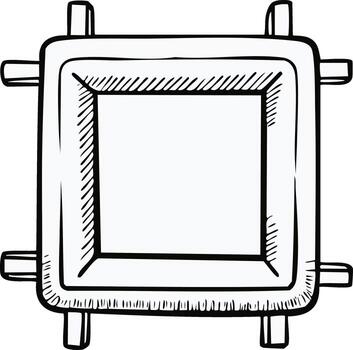 Hand-drawn square frame with ornate edges, decorative border element vector