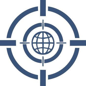 Global target scope aiming at a world globe icon symbol vector
