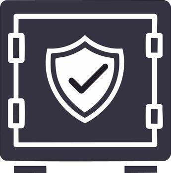 Safe Box with Security Shield, Lock and Check Mark, Strongbox Safety Icon vector