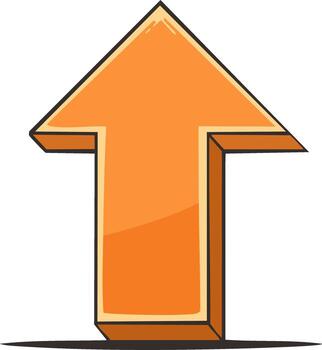 Bright orange hand-drawn arrow pointing upwards suggesting progress and directionality in a navigational and instructional graphic vector