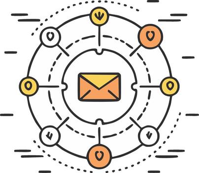 Digital network connections and communication with an email icon at the center vector