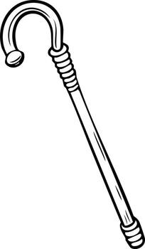 Illustration of a Simple Cane with Hook Handle and Grooved Design, Line Art vector