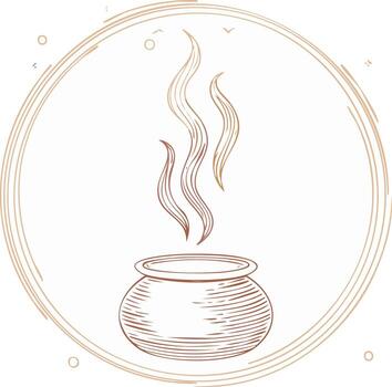 Steaming Pot Sketch with Circle Frame Line Art Illustration vector